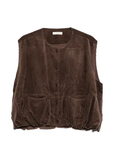 Jcsophie Peace Corduroy Button-up Gilet In Brown
