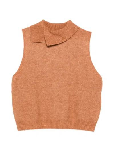 Jcsophie Peter Fold Over-collar Vest In Brown