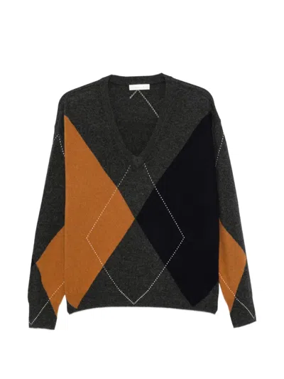 Jcsophie Philippa Argyle-pattern V-neck Sweater In Gray
