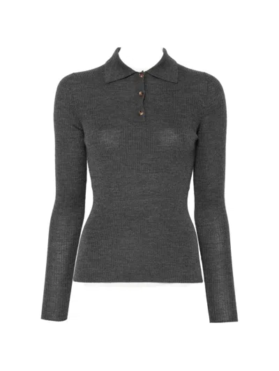 Jcsophie Pisa Ribbed-knit Polo-collar Sweater In Grey