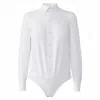 Jd.june Women's Non-iron Bodysuit For Bosses® In White Cotton Button Up - Classic Fit In White