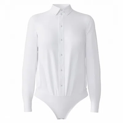 Jd.june Women's Non-iron Bodysuit For Bosses® In White Cotton Button Up - Classic Fit