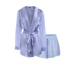 Je Mérite (i Deserve) Women's Blue / Pink / Purple Lola Silk Short Robe And Donna Silk Chiffon Tap Short In Periwinkle Blu In Blue/pink/purple