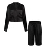 Je Mérite (i Deserve) Women's Lola Silk Cropped Sleep Shirt & Tuxedo Short Set In Black In Black