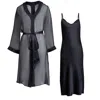 Je Mérite (i Deserve) Women's Donna Silk Chiffon Nightdress & Lola Silk Slip Dress Set In Black In Black