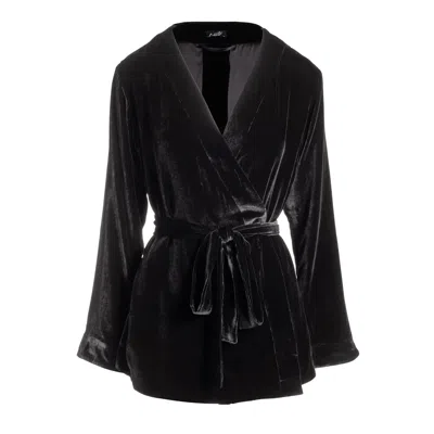 Je Mérite Women's Black Josephine Silk Velvet Short Robe In Noire In Pink