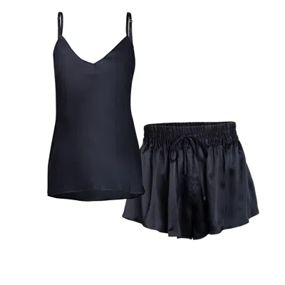 Je Mérite Women's Black Lola Silk Camisole & Pleated Short Set In Noire