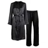 Je Mérite (i Deserve) Women's Lola Silk Nightdress & Tuxedo Pant Set In Black In Black