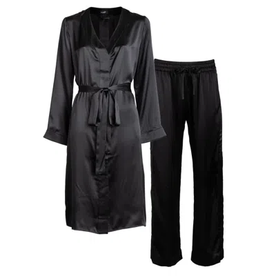 Je Mérite (i Deserve) Women's Lola Silk Nightdress & Tuxedo Pant Set In Black