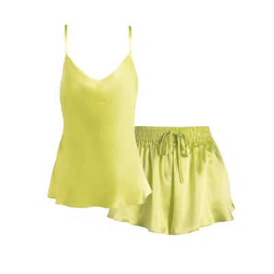 Je Mérite Women's Yellow / Orange / Green Lola Silk Camisole & Pleated Short Set In Citron In Multi