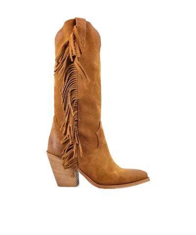 Je T'aime Fringed Western Boots In Brown