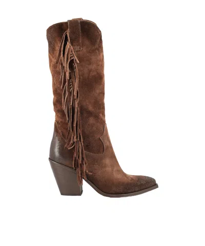 Je T'aime Fringed Western Boots In Brown