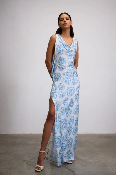 Je Te Veux Bleu Ceramic Print Maxi Dress With Open Back In Multi