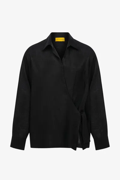 Je Te Veux Men's Kaji Linen Wrap Shirt - Black