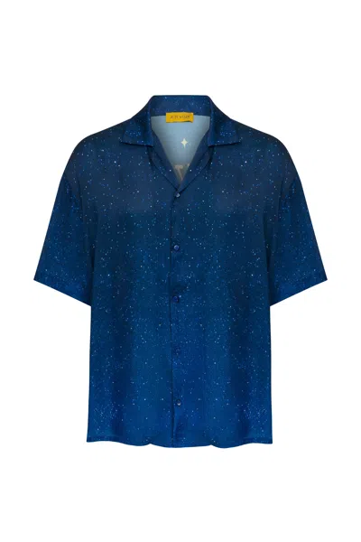 Je Te Veux Men's Mushroom Garden Printed Cosmic Mind Shirt - Blue