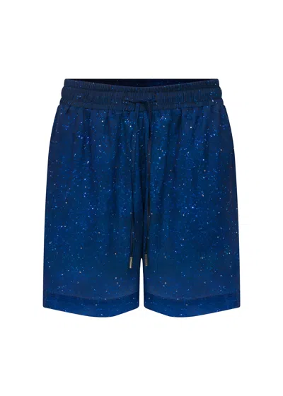 Je Te Veux Men's Night Sky Printed Cosmic Mind Drawstring Shorts - Blue