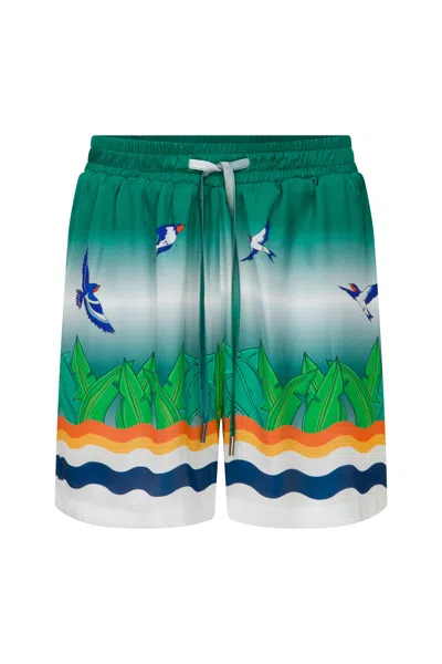 Je Te Veux Men's Wave Printed Sail Away Drawstring Shorts - Green In Multi