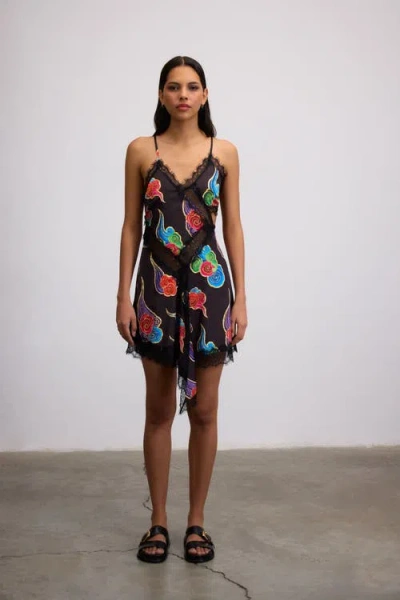 Je Te Veux Sora Cloud Print Mini Dress With Lace Trim In Black