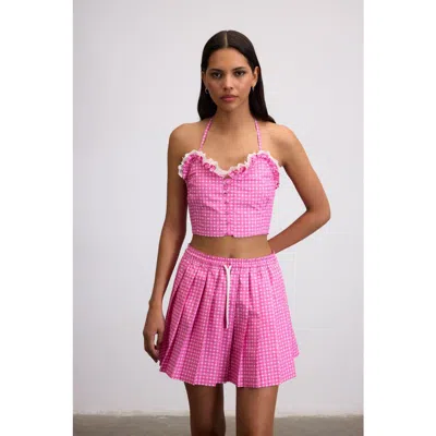 Je Te Veux Sweetheart Gingham Pleated Mini Skirt In Multi