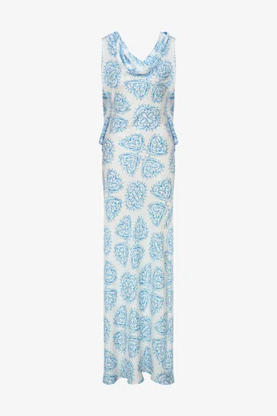 Je Te Veux Women's Bleu Ceramic Print Maxi Dress With Open Back / Blue In Multi