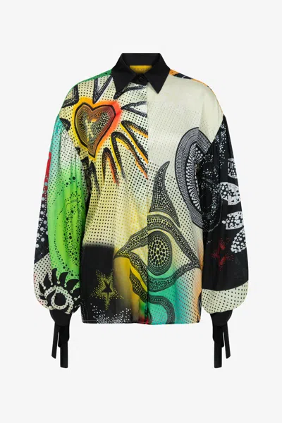 Je Te Veux Women's Printed Lucid Shirt-black In Multi