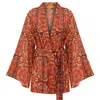 Je Te Veux Women's Red Abstract Kimono In Brown