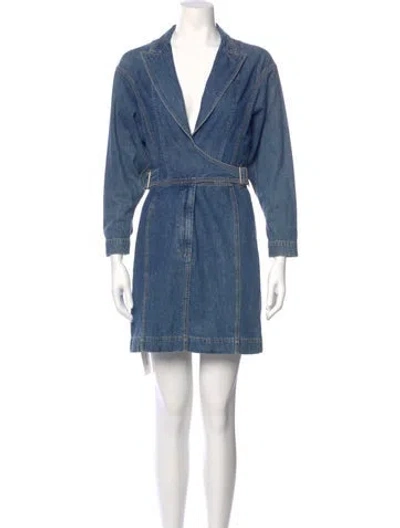 Pre-owned Jean Atelier V-neck Mini Dress In Blue