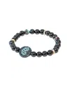 Jean Claude Dell Arte Silver Black Onyx Bohemian Glass Stretch Bracelet