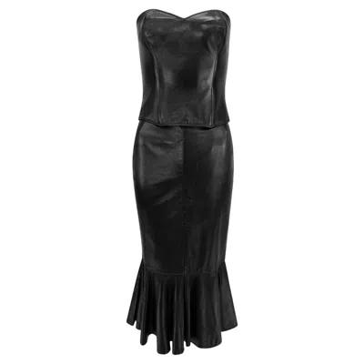 Pre-owned Jean Claude Jitoris 1980s Jean Claude Jitrois Black Leather Corset Flared Skirt Set 38fr