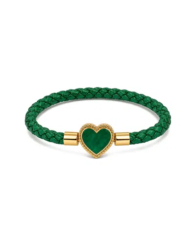 Jean Claude Leather & Stainless Steel Cz Bracelet In Green