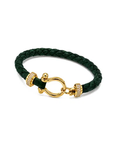 Jean Claude Leather & Stainless Steel Cz Bracelet In Green