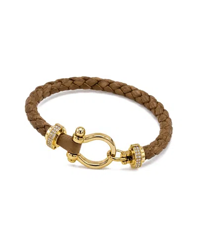 Jean Claude Leather & Stainless Steel Cz Bracelet In Brown