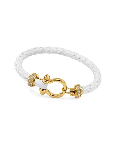 Jean Claude Leather & Stainless Steel Cz Bracelet In White