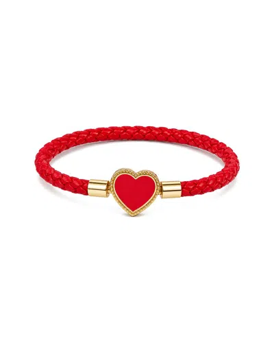 Jean Claude Leather & Stainless Steel Cz Bracelet In Red
