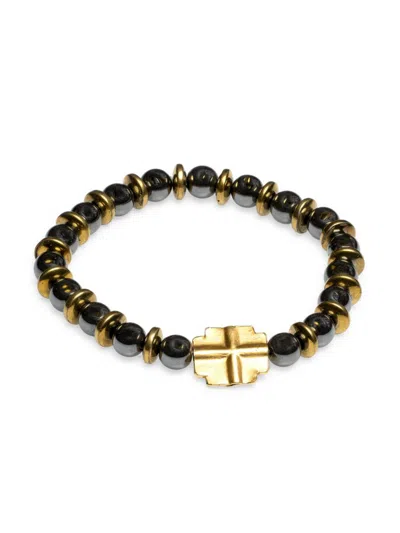 Jean Claude Men's 24k Gold Vermeil & Hematite Southern Cross Beaded Bracelet