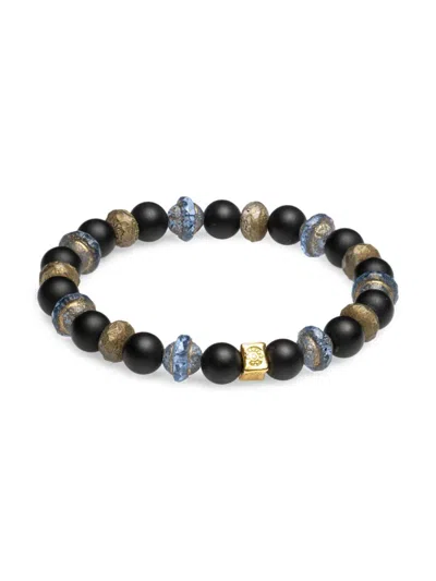 Jean Claude Men's 24k Goldplated Sterling Silver & Black Onyx Beaded Bracelet