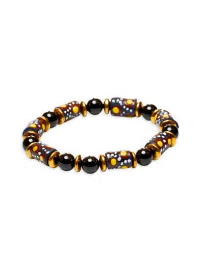 Jean Claude Men's Krobo & Onyx Beaded Stretch Bracelet In Gold