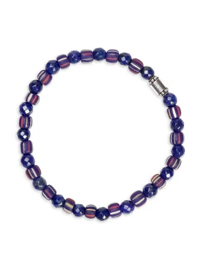 Jean Claude Men's Sterling Silver, Lapis & Glass Beaded Bracelet In Blue