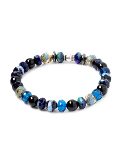 Jean Claude Men's Sterling Silver, Onyx & Glass Beaded Stretchable Bracelet