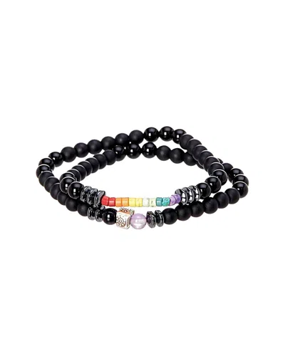 Jean Claude Dell Arte Silver Black Onyx Wrap Bracelet