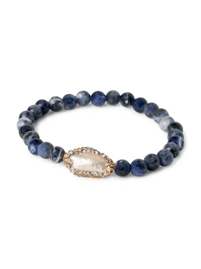 Jean Claude Women's Cubic Zirconia, 12-13mm Freshwater Pearl & Tanzania Sodalite Beaded Stretch Bracelet In Neutral