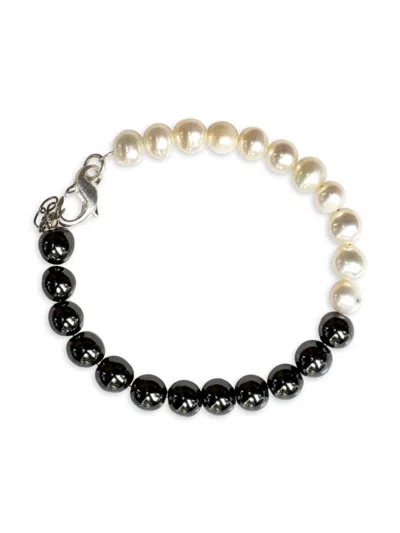 Jean Claude Women's Sterling Silver, 7-8mm Freshwater Pearl & Hematite Beaded Bracelet