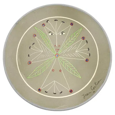 Pre-owned Jean Cocteau 's 1958 Chevalier De Malte Ceramic Plate, Glazed Art In Brown