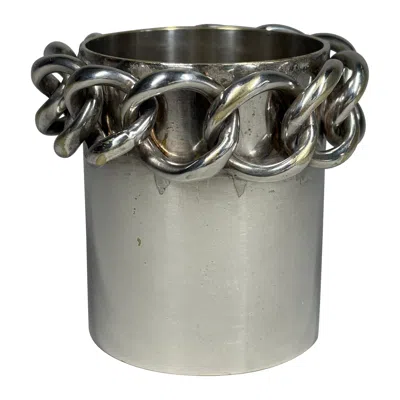 Pre-owned Jean Despres Chain-link Silver Plate Vase Or Match Striker After