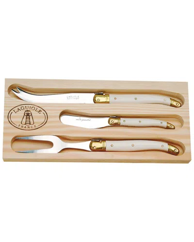 Jean Dubost 3 Piece Cheese Set With Ivory And Brass Handles In Multi
