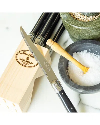 Jean Dubost Laguiole Set Of 6 Steak Knives In Block In Black