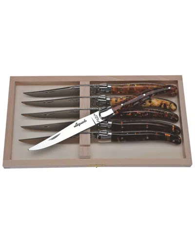 Jean Dubost Laguiole Set Of 6 Tortoise Acrylic Steak Knives In Brown