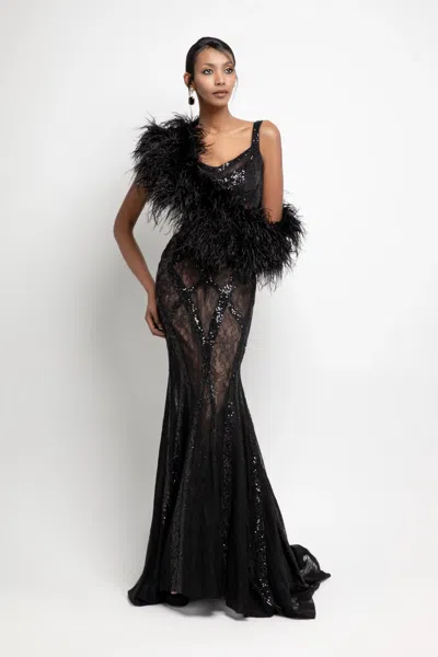 Jean Fares Couture Embellished Gown With Shoulder Straps In Black