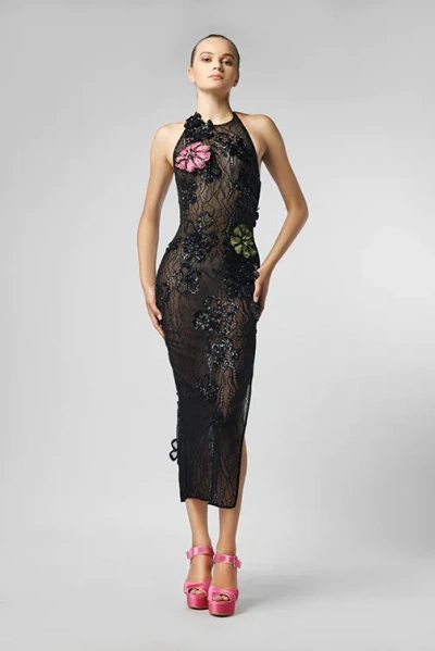 Jean Fares Couture Floral Embellished Dress In Black