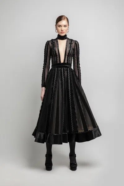 Jean Fares Couture High Neck A-line Dress In Black